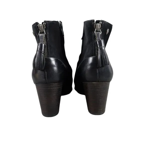 Paul Green Shoes Womens 7.5 Bootie Jada Tassel Black Leather Water Resistant Zip