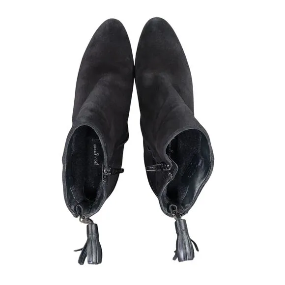 Paul Green Shoes Womens 7.5 Bootie Jada Tassel Black Leather Water Resistant Zip