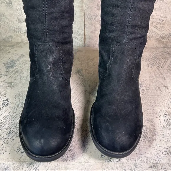 Paul Green Women's Black Suede Leather Buckle Zippered Tall Boots