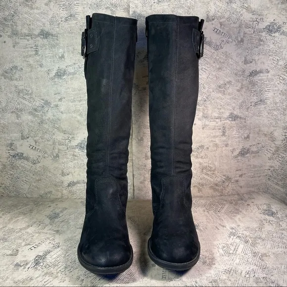 Paul Green Women's Black Suede Leather Buckle Zippered Tall Boots
