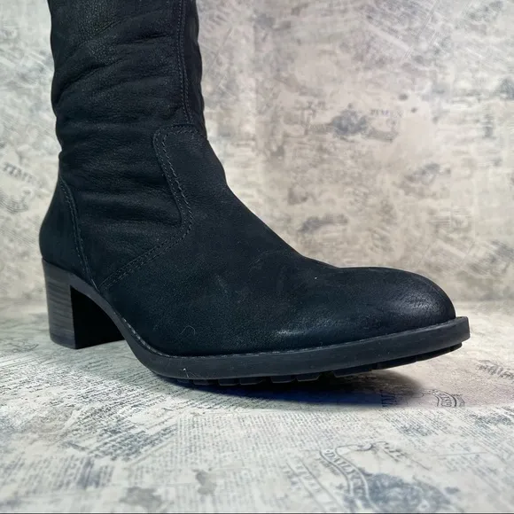 Paul Green Women's Black Suede Leather Buckle Zippered Tall Boots