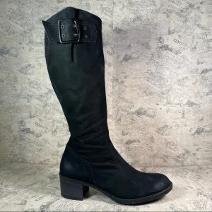 Paul Green Women's Black Suede Leather Buckle Zippered Tall Boots