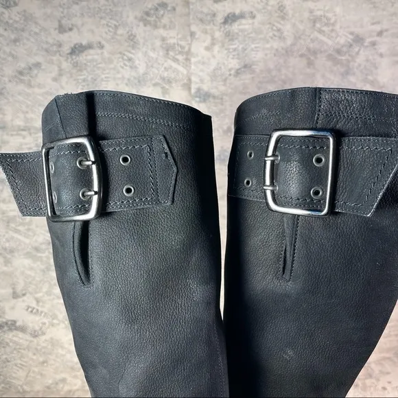 Paul Green Women's Black Suede Leather Buckle Zippered Tall Boots