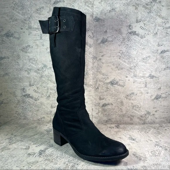 Paul Green Women's Black Suede Leather Buckle Zippered Tall Boots