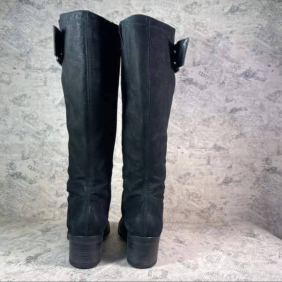 Paul Green Women's Black Suede Leather Buckle Zippered Tall Boots