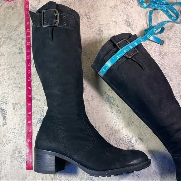Paul Green Women's Black Suede Leather Buckle Zippered Tall Boots