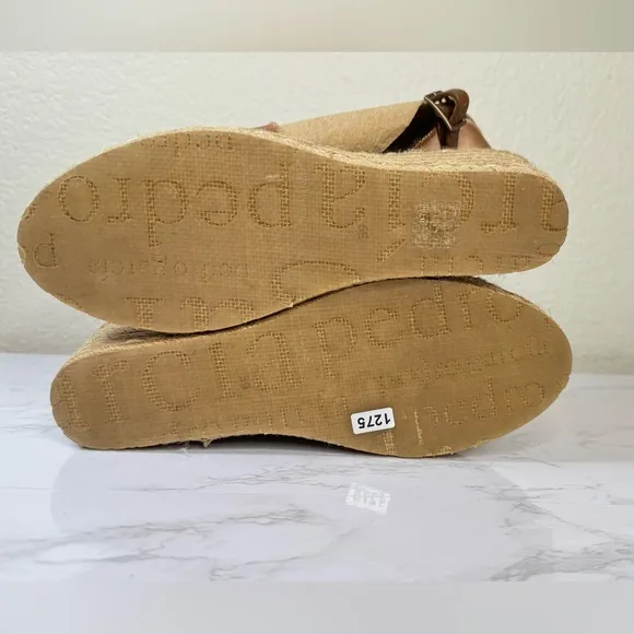 Pedro Garcia Oriele Espadrille Wedge Leather /Satin Sandals Tan Size 39/9