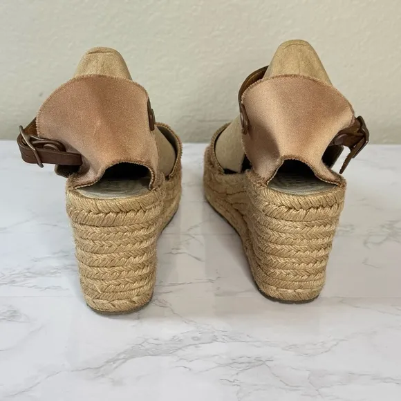 Pedro Garcia Oriele Espadrille Wedge Leather /Satin Sandals Tan Size 39/9