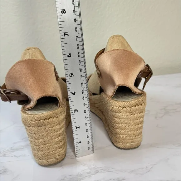 Pedro Garcia Oriele Espadrille Wedge Leather /Satin Sandals Tan Size 39/9