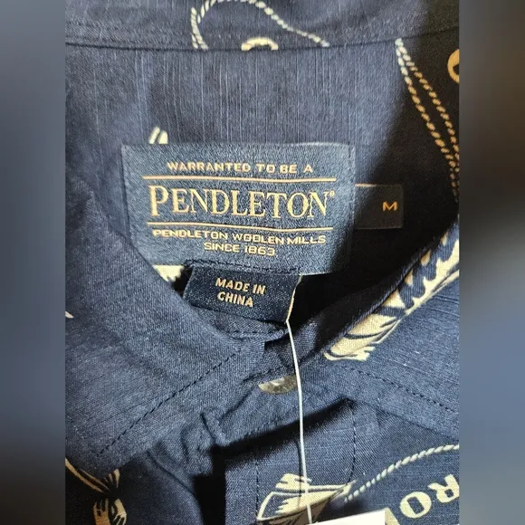 Pendleton Shoreline NWT 100% Cotton Button Rodeo Cowboy Theme Short Sleeve