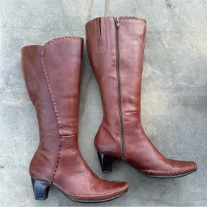 Pikolinos Tall Brown Leather Women's Boots Heeled Full Side Zip EU 37 US 7