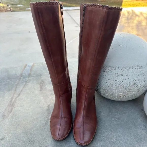 Pikolinos Tall Brown Leather Women's Boots Heeled Full Side Zip EU 37 US 7