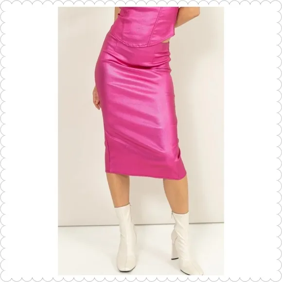 Pink Shimmer Midi Skirt