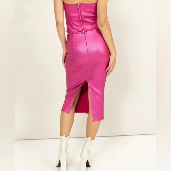 Pink Shimmer Midi Skirt