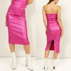 Pink Shimmer Midi Skirt
