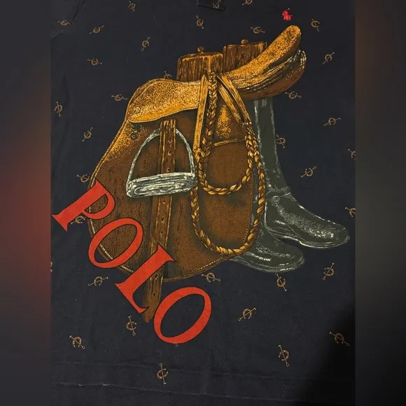 Polo Ralph Lauren &quot;Horse Saddle and Boots&quot; Graphic Short Sleeve Polo Shirt Large