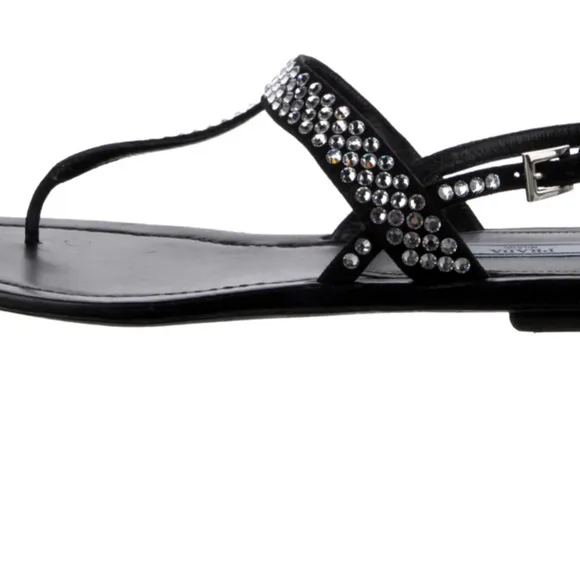Prada leather crystal embellishments t-strap sandals flip flops shoes 39.5 9.5