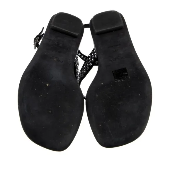 Prada leather crystal embellishments t-strap sandals flip flops shoes 39.5 9.5