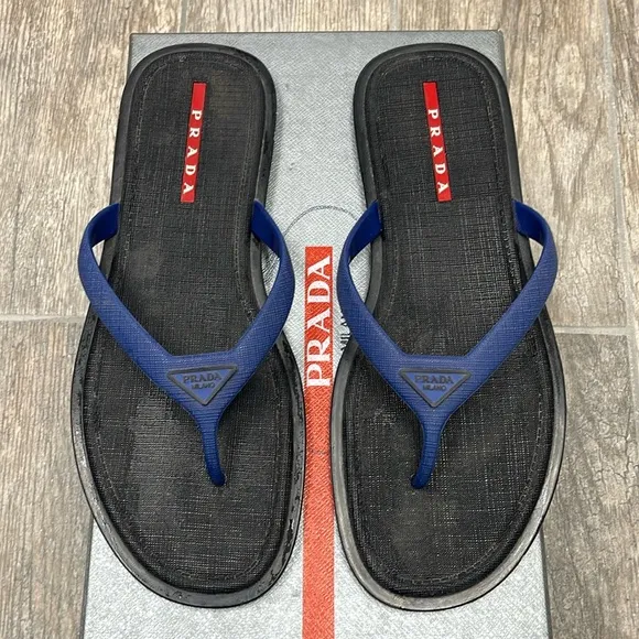 PRADA Navy Blue Rubber Flip Flops Sandals US 8 GREAT CONDITION