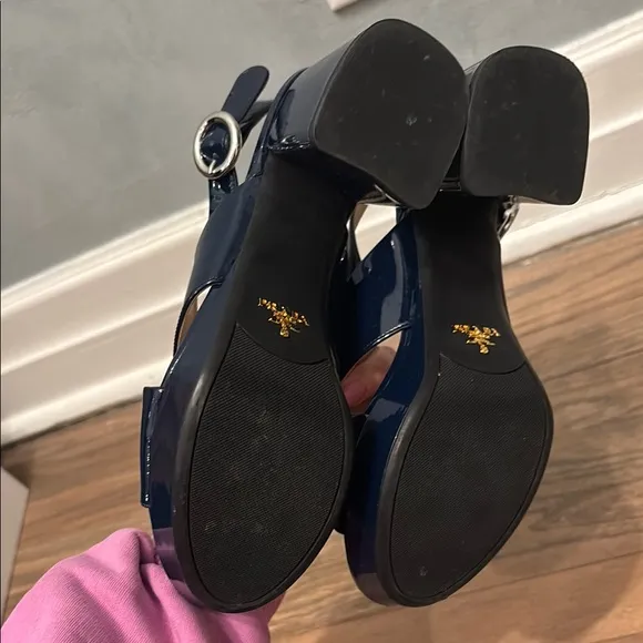 Prada Women's Navy Patent Leather Platform Sandals