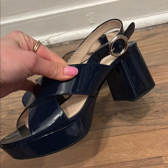 Prada Women's Navy Patent Leather Platform Sandals