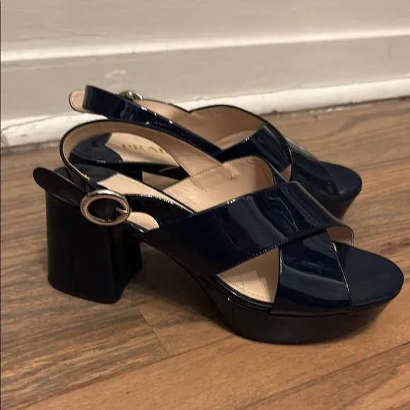 Prada Women's Navy Patent Leather Platform Sandals