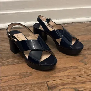 Prada Women's Navy Patent Leather Platform Sandals