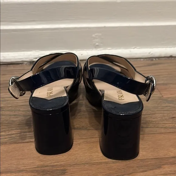 Prada Women's Navy Patent Leather Platform Sandals
