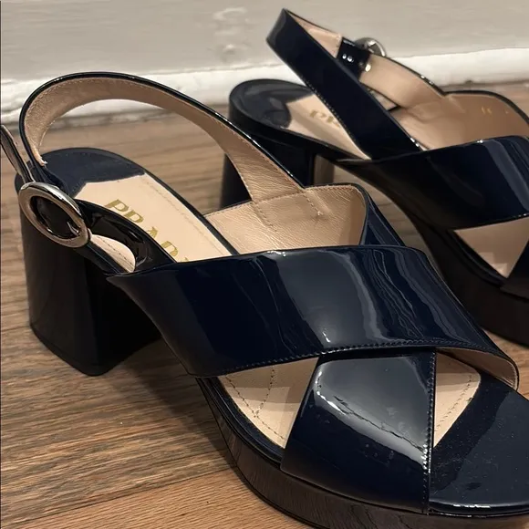 Prada Women's Navy Patent Leather Platform Sandals