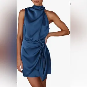 PRETTYGARDEN Womens Mock Neck Tie Waist Cocktail Party Dress