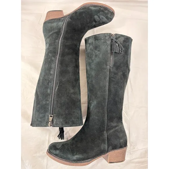 Propet Rider Suede Tall Block Heel Mid-Calf Boots Shoes size 8 W