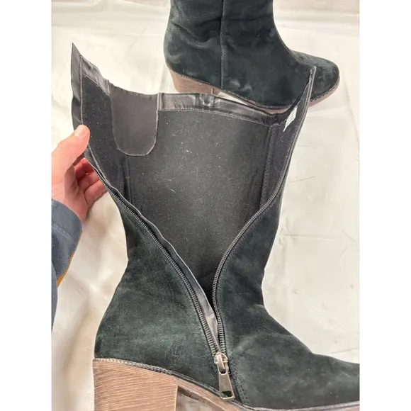 Propet Rider Suede Tall Block Heel Mid-Calf Boots Shoes size 8 W