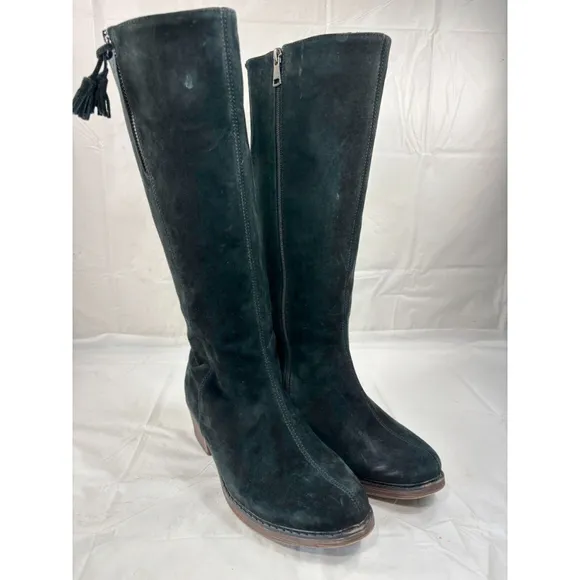 Propet Rider Suede Tall Block Heel Mid-Calf Boots Shoes size 8 W