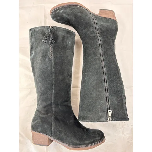 Propet Rider Suede Tall Block Heel Mid-Calf Boots Shoes size 8 W