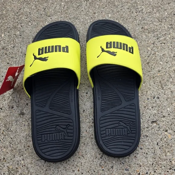 Puma Black and Yellow Slide Sandals Men Size 12