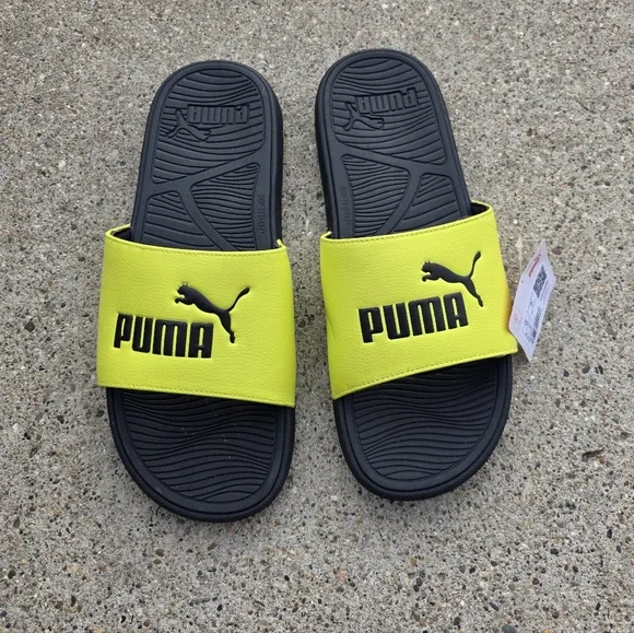 Puma Black and Yellow Slide Sandals Men Size 12