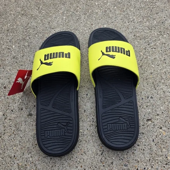 Puma Black and Yellow Slide Sandals Men Size 12