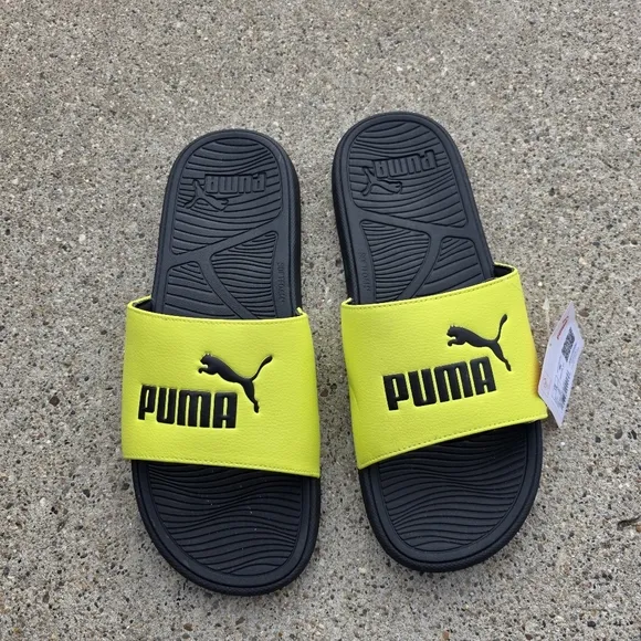 Puma Black and Yellow Slide Sandals Men Size 12