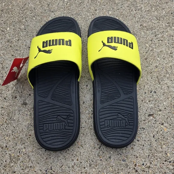 Puma Black and Yellow Slide Sandals Men Size 12