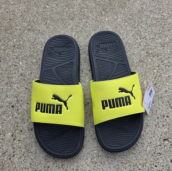 Puma Black and Yellow Slide Sandals Men Size 12