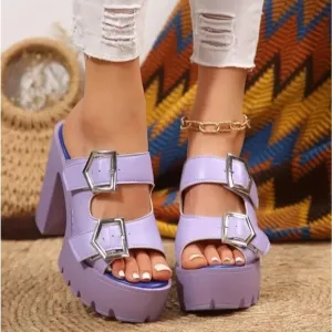 Purple block heel platform heels sz 8