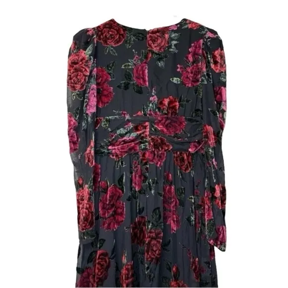Rachel Purcell Burnout Velvet Maxi Dress Evening Gown Floral Black &amp; Red Size 8