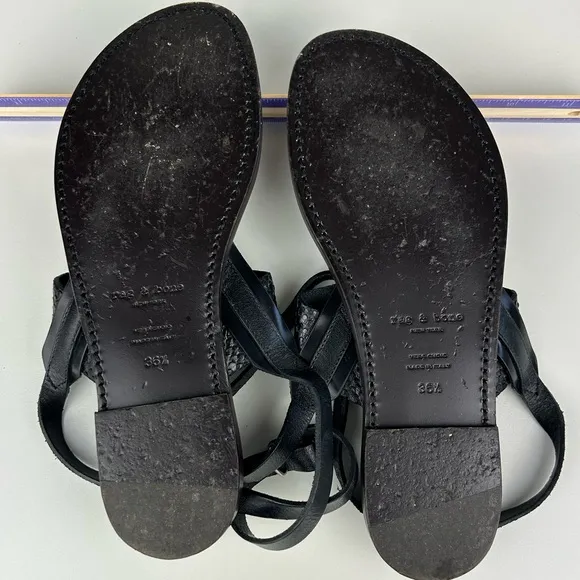 RAG &amp; BONE SIGRID T-STRAP THONG FLIP FLOP SANDAL BLACK SIZE 36.5 SIZE 6.5