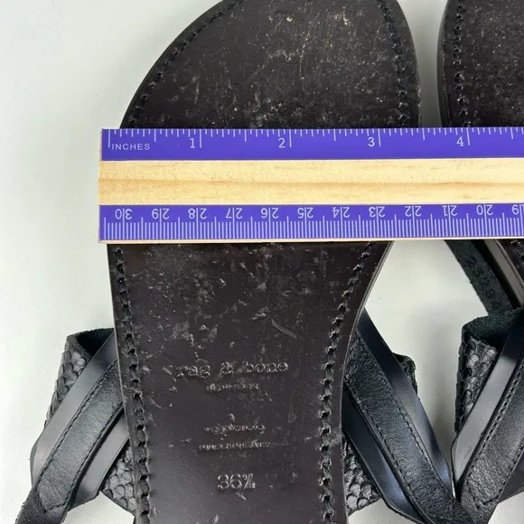 RAG &amp; BONE SIGRID T-STRAP THONG FLIP FLOP SANDAL BLACK SIZE 36.5 SIZE 6.5