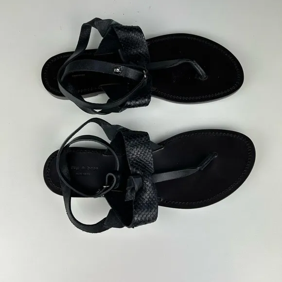 RAG &amp; BONE SIGRID T-STRAP THONG FLIP FLOP SANDAL BLACK SIZE 36.5 SIZE 6.5