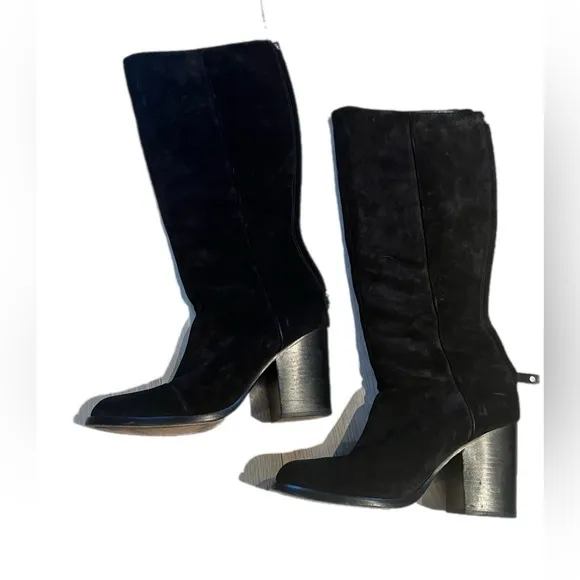 Rag &amp; Bone tall suede block heel round toed black boots 39.5