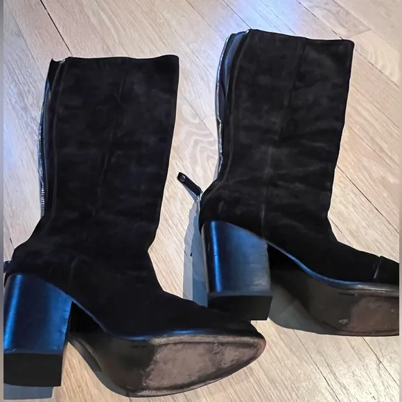 Rag &amp; Bone tall suede block heel round toed black boots 39.5