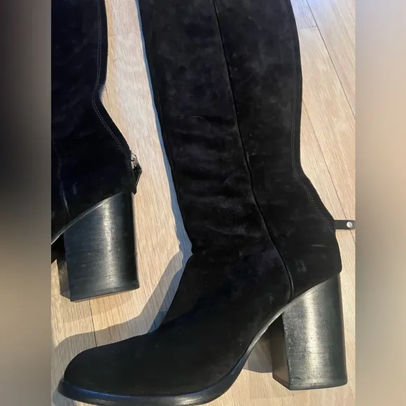 Rag &amp; Bone tall suede block heel round toed black boots 39.5