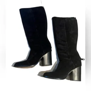 Rag &amp; Bone tall suede block heel round toed black boots 39.5