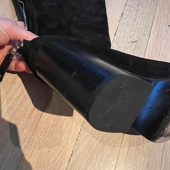 Rag &amp; Bone tall suede block heel round toed black boots 39.5